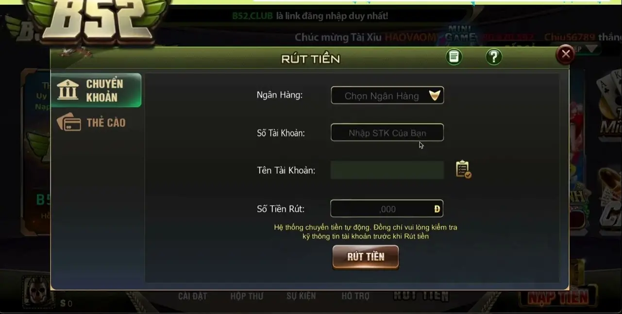 Hướng Dẫn Rút Tiền Nhà Cái B52 - Từng Bước Dễ Dàng Lấy Tiền Thắng Quy định rút tiền nhà cái B52